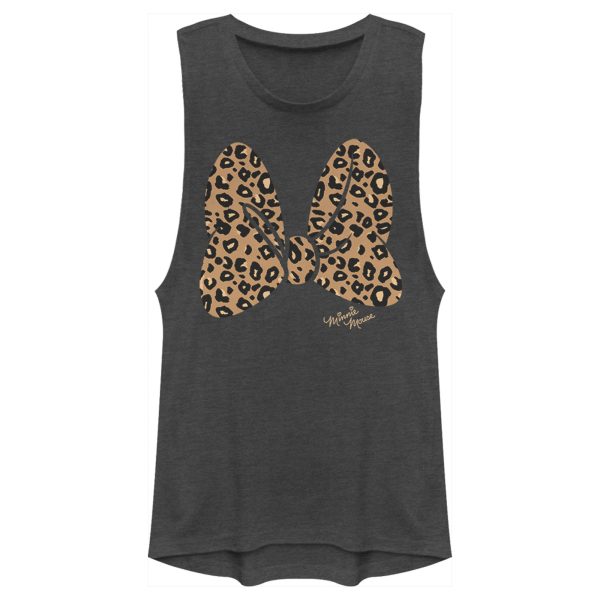 Junior’s Mickey & Friends Cheetah Print Minnie Mouse Bow Festival Muscle Tee