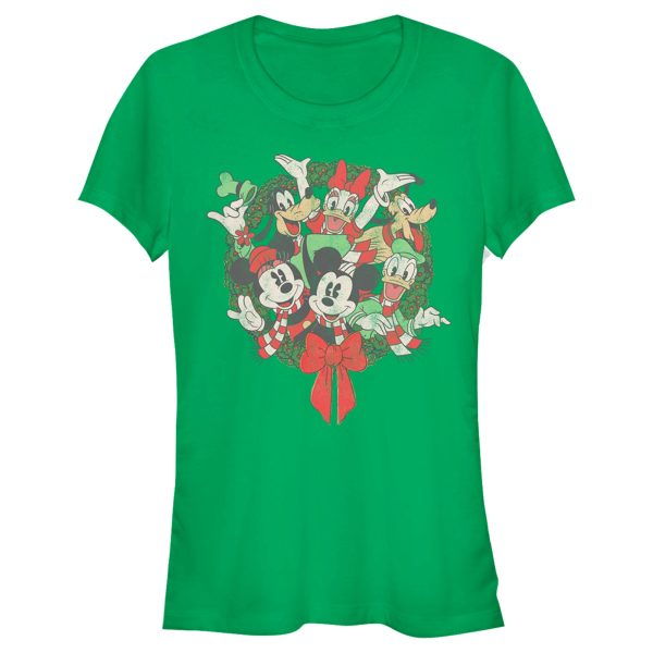 Junior’s Mickey & Friends Christmas Group Shot Wreath T-Shirt