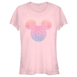 Junior’s Mickey & Friends Colorful Mandala Mickey Mouse Logo T-Shirt