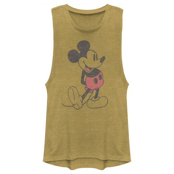 Junior’s Mickey & Friends Distressed Mickey Mouse Pose Festival Muscle Tee