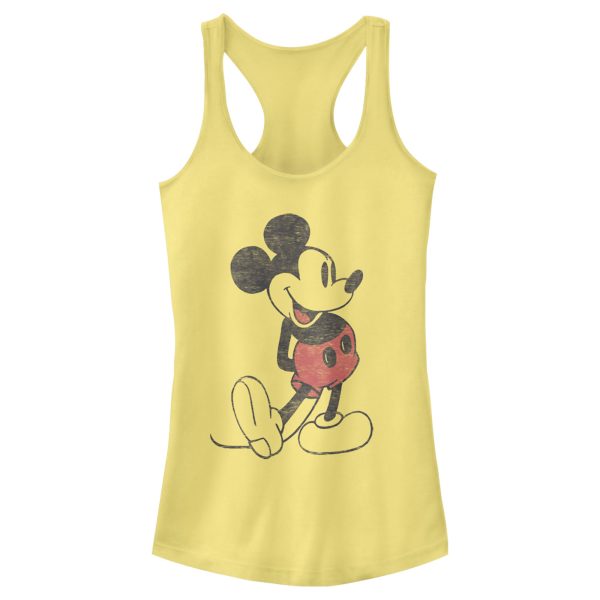 Junior’s Mickey & Friends Distressed Mickey Mouse Pose Racerback Tank Top