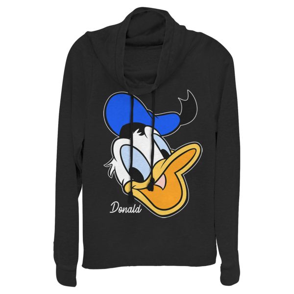 Junior’s Mickey & Friends Donald Duck Big Face Cowl Neck Sweatshirt