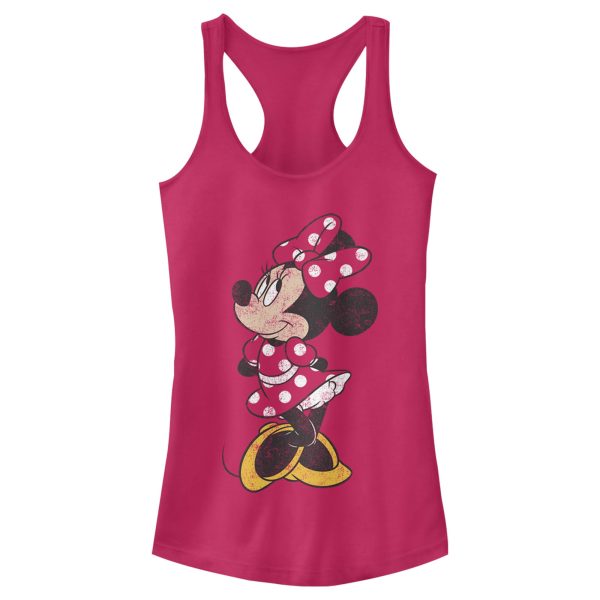 Junior’s Mickey & Friends Minnie Mouse Portrait Distressed Racerback Tank Top