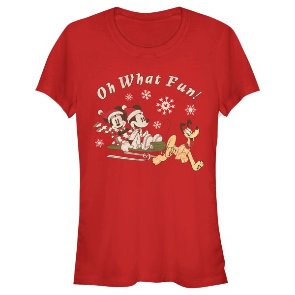 Junior’s Mickey & Friends Oh What Fun Sled T-Shirt