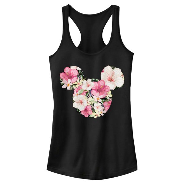 Junior’s Mickey & Friends Pink Floral Mickey Mouse Logo Racerback Tank Top