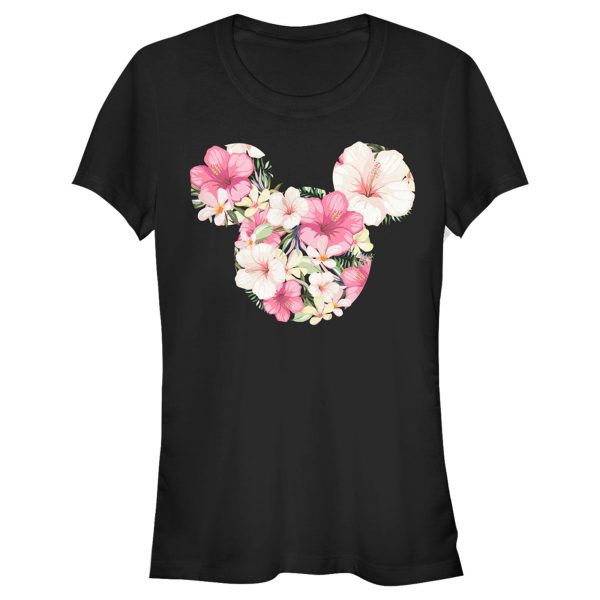 Junior’s Mickey & Friends Pink Floral Mickey Mouse Logo T-Shirt