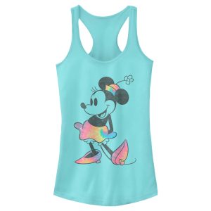 Junior’s Mickey & Friends Rainbow Tie-Dye Minnie Mouse Racerback Tank Top