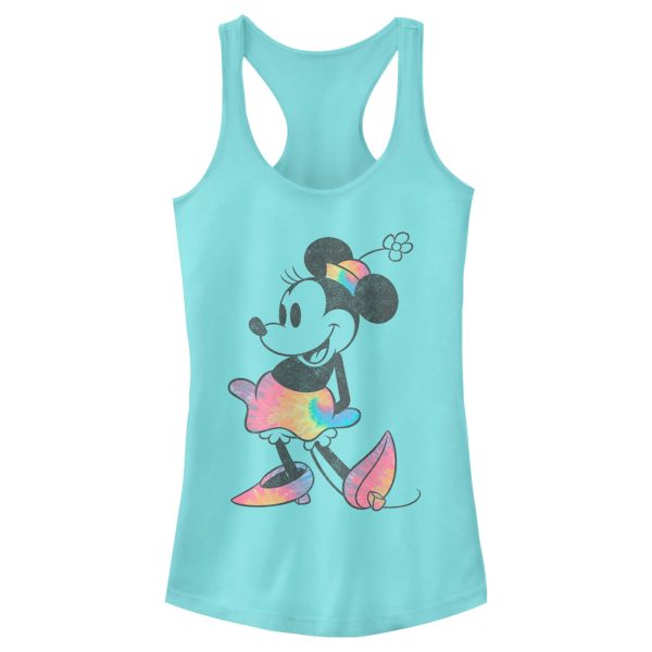 Junior’s Mickey & Friends Rainbow Tie-Dye Minnie Mouse Racerback Tank Top