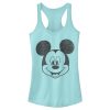 Junior’s Mickey & Friends Smiling Mickey Mouse Distressed Racerback Tank Top