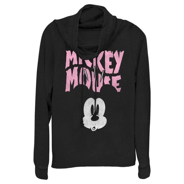 Junior’s Mickey & Friends Surprised Pink Logo Cowl Neck Sweatshirt