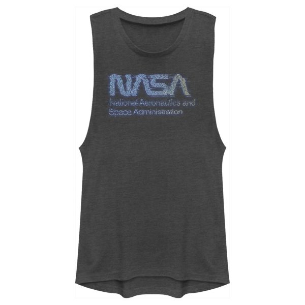 Junior’s NASA Distorted Computer Text Logo Festival Muscle Tee