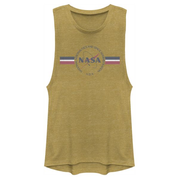 Junior’s NASA Red White And Blue Banner Logo Festival Muscle Tee