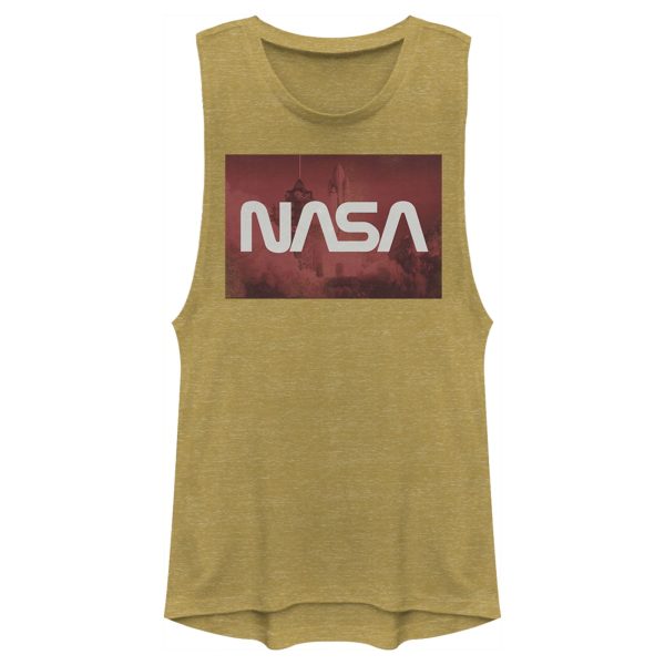 Junior’s NASA Space Shuttle Blast Off Text Over Lay Festival Muscle Tee