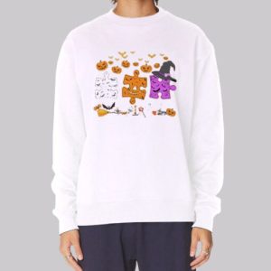 Autism Pumpkin Puzzle Witch Sweatshirt 4