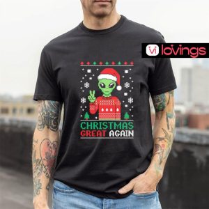 Alien Santa hat Christmas great again shirt