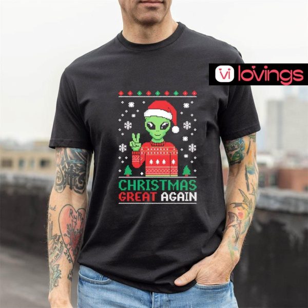 Alien Santa hat Christmas great again shirt