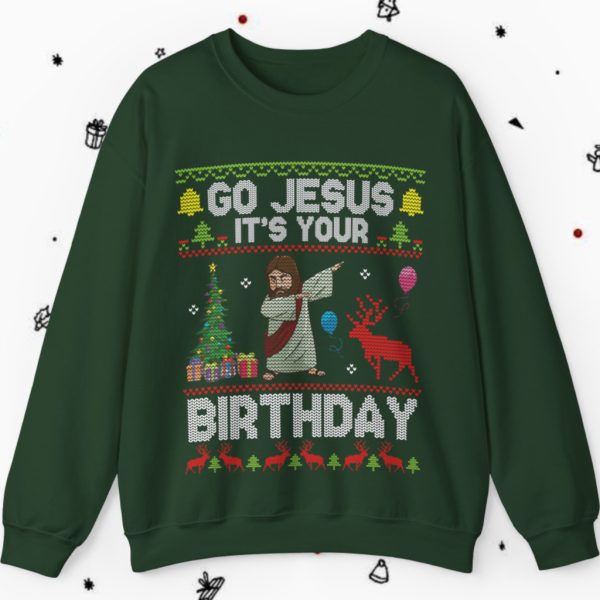 Dabbing With Tree Reindeer Snow Go Jesus It’s Your Birthday Sweatshirt