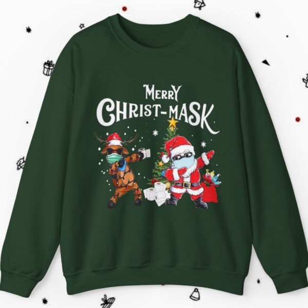 Merry Christ-Mask Santa Reindeer Christmas Sweatshirt