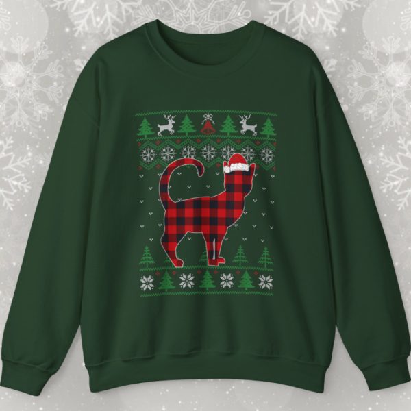 Plaid Cat Ugly Christmas Sweatshirt