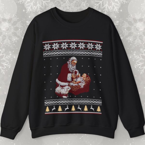 Santa Claus And Baby Jesus Nativity Manger Christmas Sweatshirt