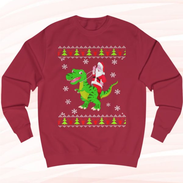 Santa Riding Dinosaur T-Rex Christmas Sweatshirt