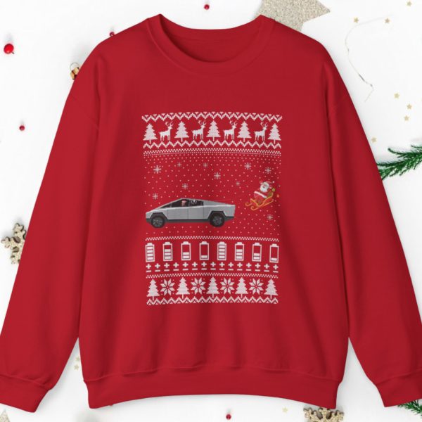 Tesla Merry Cybertruck Santa Claus Ugly Christmas Sweatshirt