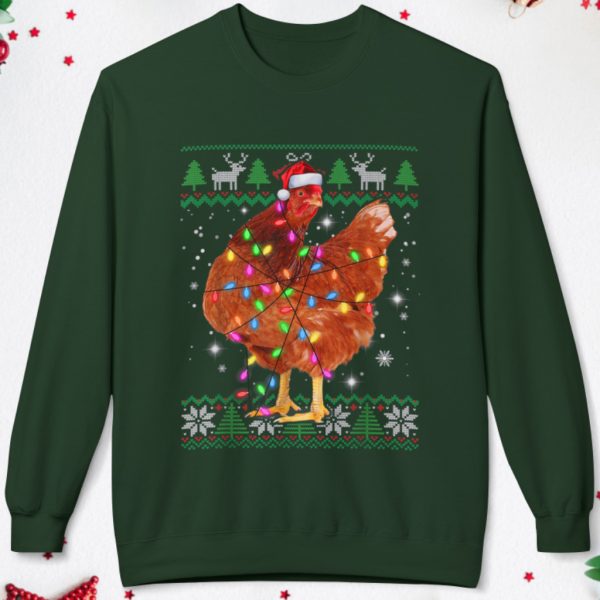 Ugly Christmas Chicken Santa Hat Lights Sweatshirt