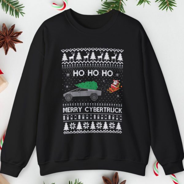 Ugly Christmas Tes-la HO HO HO Merry Cybertruck Is Disrupting The Holiday Sweatshirt