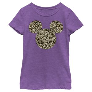 Girl’s Mickey & Friends Mickey & Mickey Mouse Cheetah Print Classic Ears T-Shirt 5184750420108