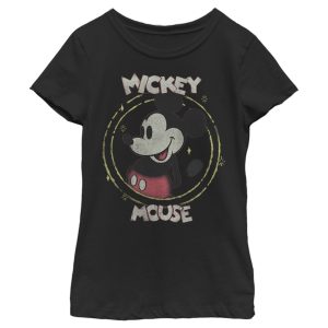 Girl’s Mickey & Friends Mickey Mouse Classic Circle Distressed T-Shirt 6765104595084