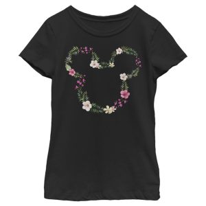 Girl’s Mickey & Friends Mickey Mouse Flower Crown Silhouette T-Shirt 6765095125132