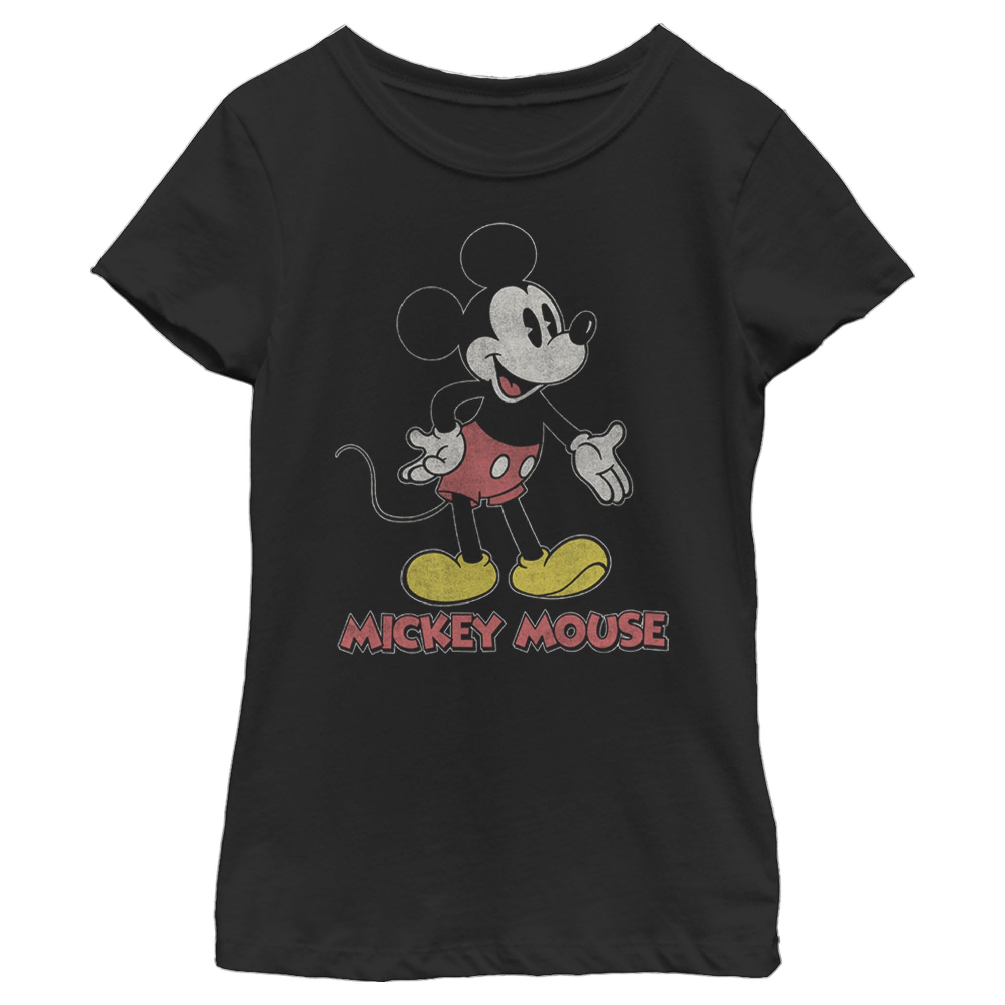 Girl's Mickey & Friends Mickey Mouse Retro Stance Distressed T-Shirt 6765093355660 Girl's Mickey & Friends Mickey Mouse Retro Stance Distressed T-Shirt 6765093355660