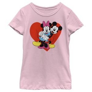Girl’s Mickey & Friends Mickey and Minnie Hugging Hearts T-Shirt 6817991360652