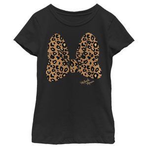 Girl’s Mickey & Friends Minnie Mouse Cheetah Print Bow Signature T-Shirt 5184750256268
