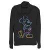 Junior’s Mickey & Friends Bright Neon Mickey Mouse Outline Cowl Neck Sweatshirt 7147034116236