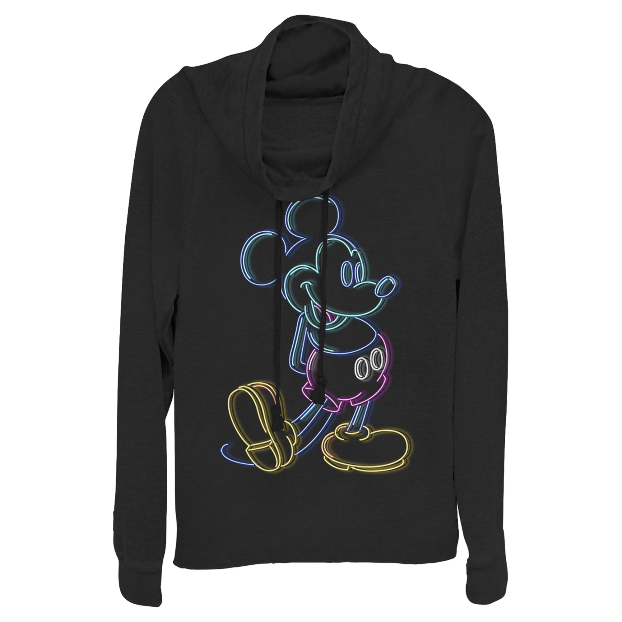 Junior's Mickey & Friends Bright Neon Mickey Mouse Outline Cowl Neck Sweatshirt 7147034116236 Junior's Mickey & Friends Bright Neon Mickey Mouse Outline Cowl Neck Sweatshirt 7147034116236