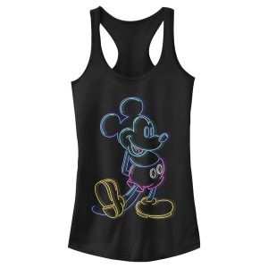 Junior’s Mickey & Friends Bright Neon Mickey Mouse Outline Racerback Tank Top 7147034411148