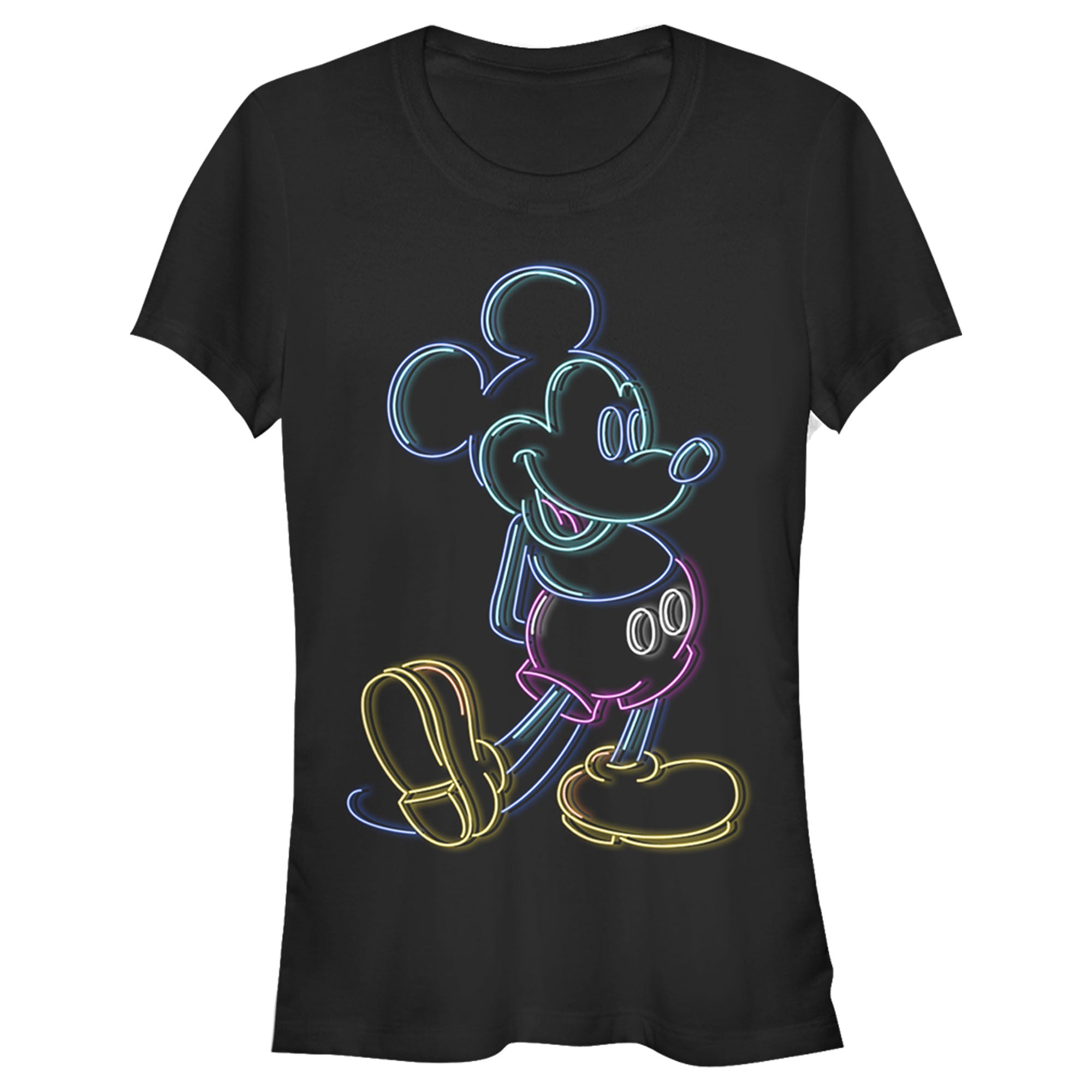 Junior's Mickey & Friends Bright Neon Mickey Mouse Outline T-Shirt 6886026281100 Junior's Mickey & Friends Bright Neon Mickey Mouse Outline T-Shirt 6886026281100