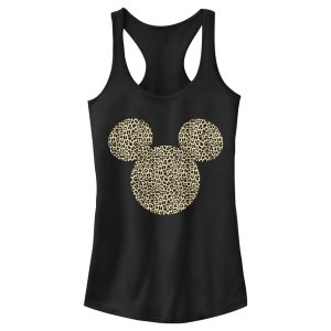 Junior’s Mickey & Friends Cheetah Print Mickey Mouse Logo Racerback Tank Top 7147053514892