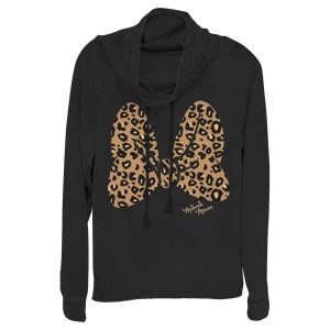 Junior’s Mickey & Friends Cheetah Print Minnie Mouse Bow Cowl Neck Sweatshirt 7147053023372