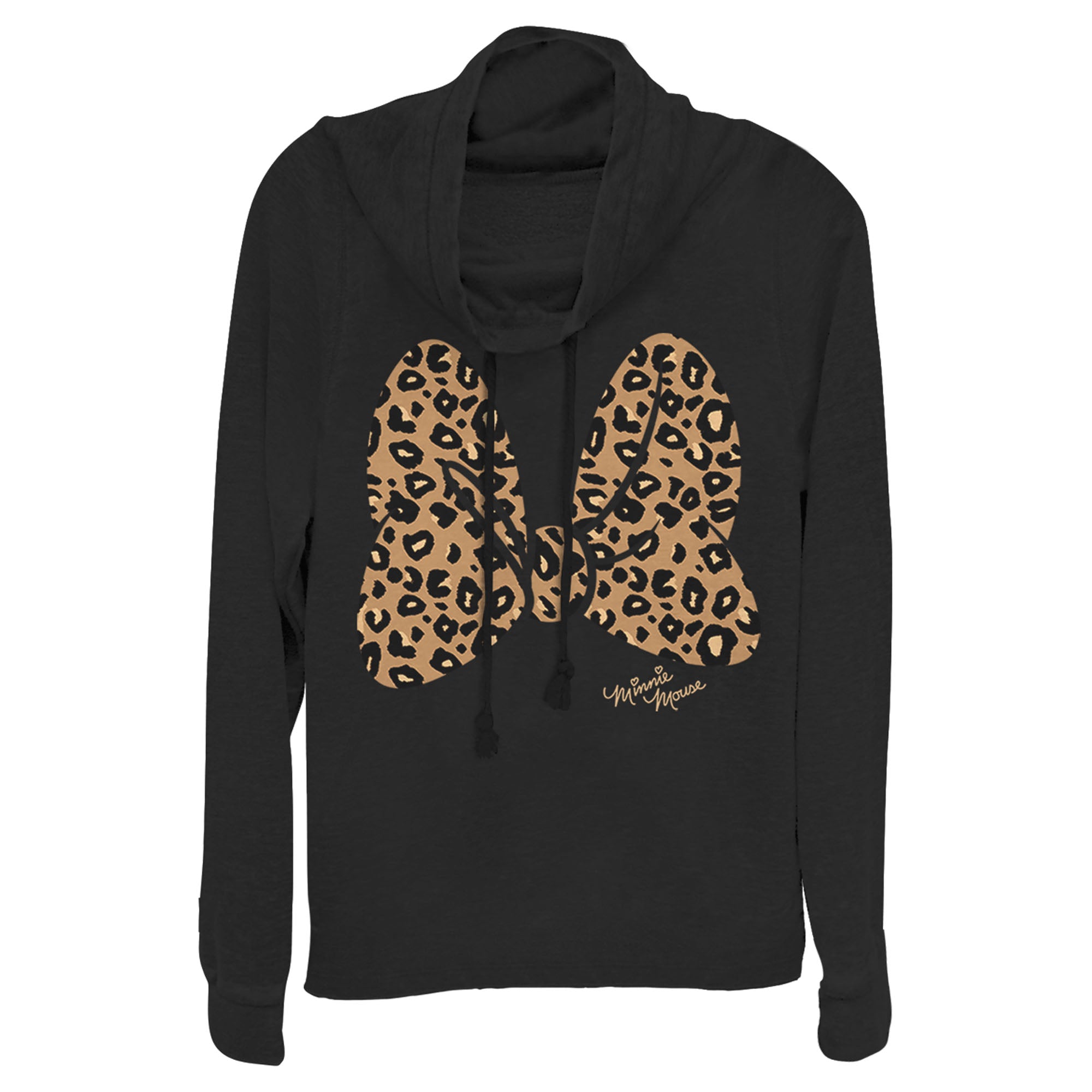 Junior's Mickey & Friends Cheetah Print Minnie Mouse Bow Cowl Neck Sweatshirt 7147053023372 Junior's Mickey & Friends Cheetah Print Minnie Mouse Bow Cowl Neck Sweatshirt 7147053023372