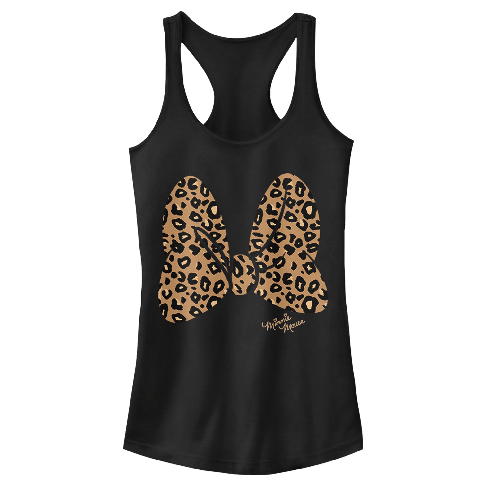 Junior's Mickey & Friends Cheetah Print Minnie Mouse Bow Racerback Tank Top 7147053121676 Junior's Mickey & Friends Cheetah Print Minnie Mouse Bow Racerback Tank Top 7147053121676