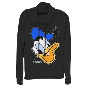 Junior’s Mickey & Friends Donald Duck Big Face Cowl Neck Sweatshirt 7147049746572