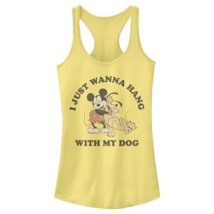 Junior’s Mickey & Friends I Just Wanna Hang with my Dog Pluto Racerback Tank Top 7147038245004