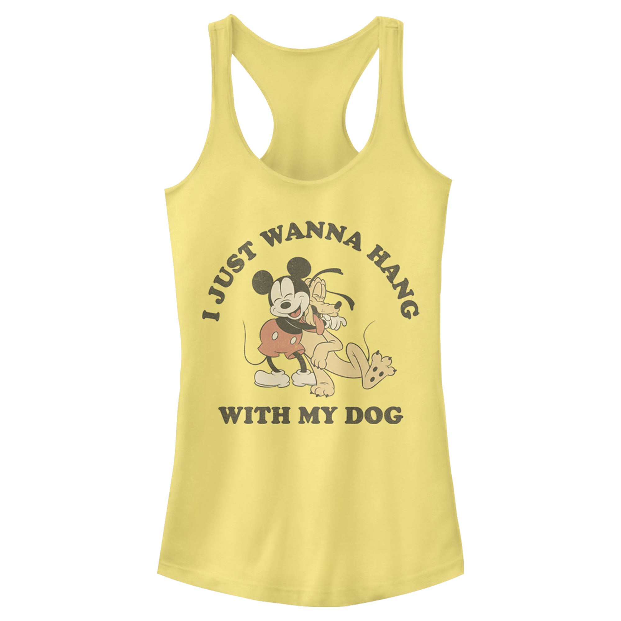 Junior's Mickey & Friends I Just Wanna Hang with my Dog Pluto Racerback Tank Top 7147038245004 Junior's Mickey & Friends I Just Wanna Hang with my Dog Pluto Racerback Tank Top 7147038245004