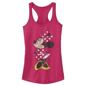 Junior’s Mickey & Friends Minnie Mouse Portrait Distressed Racerback Tank Top 7147038048396