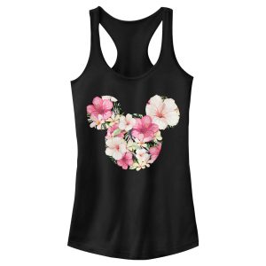 Junior’s Mickey & Friends Pink Floral Mickey Mouse Logo Racerback Tank Top 7147031068812