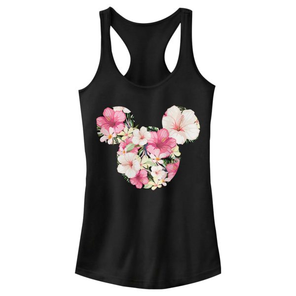 Junior’s Mickey & Friends Pink Floral Mickey Mouse Logo Racerback Tank Top 7147031068812