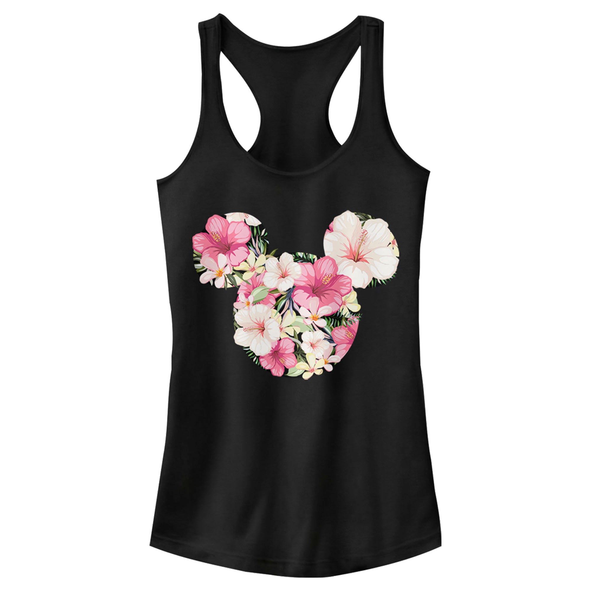 Junior's Mickey & Friends Pink Floral Mickey Mouse Logo Racerback Tank Top 7147031068812 Junior's Mickey & Friends Pink Floral Mickey Mouse Logo Racerback Tank Top 7147031068812