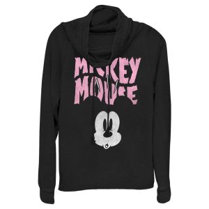 Junior’s Mickey & Friends Surprised Pink Logo Cowl Neck Sweatshirt 7200022298764